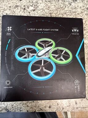 Compact Blue & Green LED Drone with 6-Axis Flight System